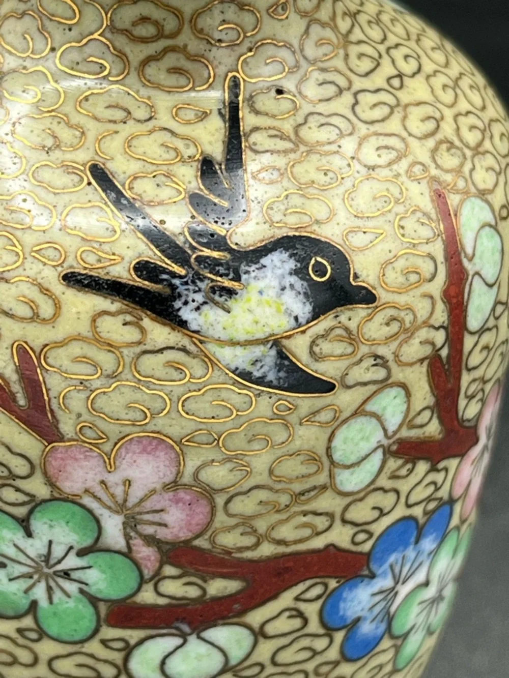 Vintage Asian Oriental Cloisonne Enameled Vase Floral bird, 4” - Picture 10 of 12